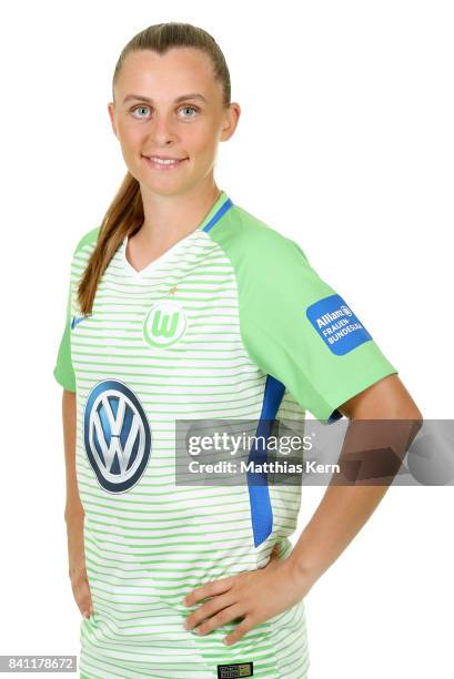 Noelle Maritz of VfL Wolfsburg poses during the Allianz Frauen Bundesliga Club Tour at AOK Stadion on August 29, 2017 in Wolfsburg, Germany.