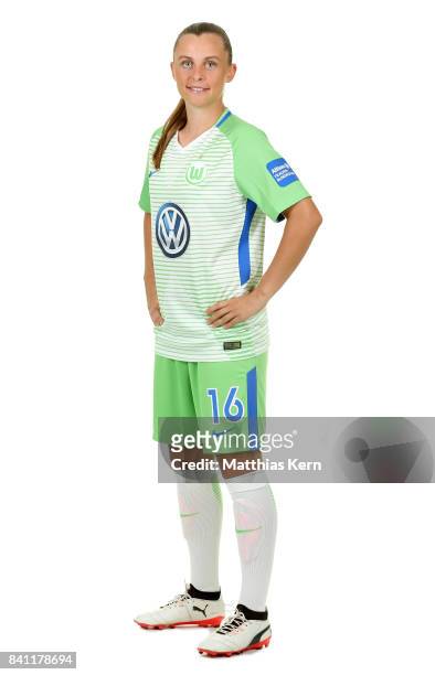 Noelle Maritz of VfL Wolfsburg poses during the Allianz Frauen Bundesliga Club Tour at AOK Stadion on August 29, 2017 in Wolfsburg, Germany.