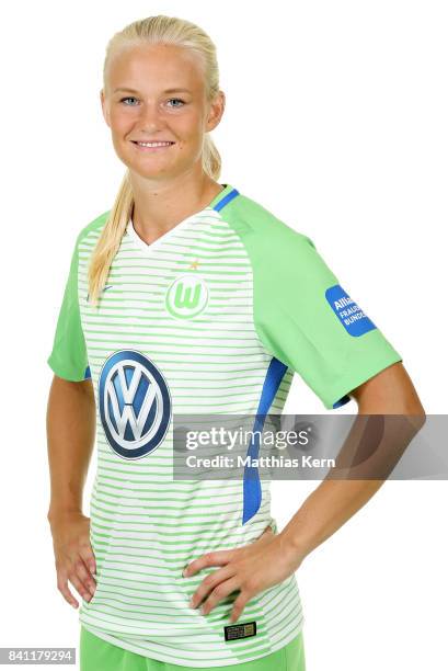 Pernille Harder of VfL Wolfsburg poses during the Allianz Frauen Bundesliga Club Tour at AOK Stadion on August 29, 2017 in Wolfsburg, Germany.