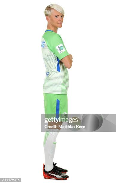 Nilla Fischer of VfL Wolfsburg poses during the Allianz Frauen Bundesliga Club Tour at AOK Stadion on August 29, 2017 in Wolfsburg, Germany.