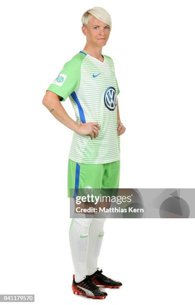 Nilla Fischer of VfL Wolfsburg poses during the Allianz Frauen Bundesliga Club Tour at AOK Stadion on August 29, 2017 in Wolfsburg, Germany.