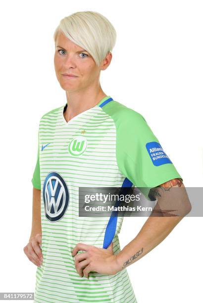 Nilla Fischer of VfL Wolfsburg poses during the Allianz Frauen Bundesliga Club Tour at AOK Stadion on August 29, 2017 in Wolfsburg, Germany.