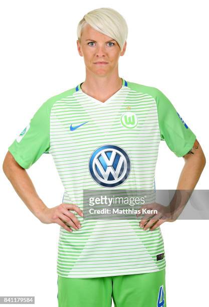Nilla Fischer of VfL Wolfsburg poses during the Allianz Frauen Bundesliga Club Tour at AOK Stadion on August 29, 2017 in Wolfsburg, Germany.