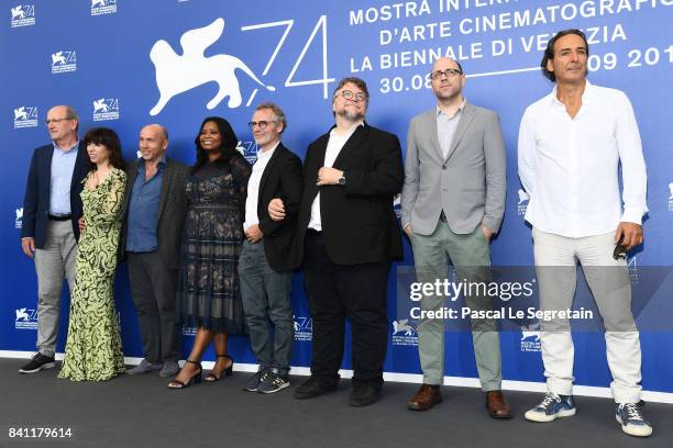 Richard Jenkins, Sally Hawkins, Matthew Greenfield, Octavia Spencer, Dan Laustsen, Guillermo del Toro, J. Miles Dale and Alexandre Desplat attend the...