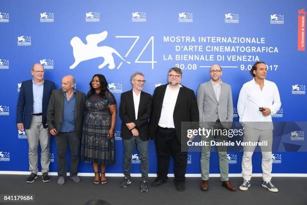 Richard Jenkins, Sally Hawkins, Matthew Greenfield, Octavia Spencer, Dan Laustsen, Guillermo del Toro, J. Miles Dale and Alexandre Desplat attend the...