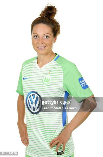 Vanessa Bernauer of VfL Wolfsburg poses during the Allianz Frauen Bundesliga Club Tour at AOK Stadion on August 29, 2017 in Wolfsburg, Germany.