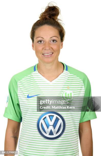 Vanessa Bernauer of VfL Wolfsburg poses during the Allianz Frauen Bundesliga Club Tour at AOK Stadion on August 29, 2017 in Wolfsburg, Germany.