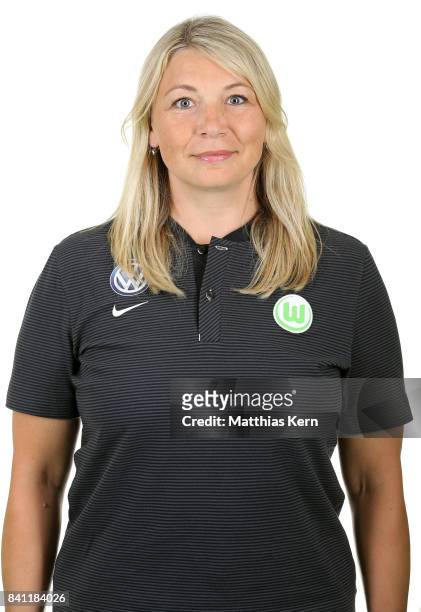 Physiotherapist Ewa Gehring of VfL Wolfsburg poses during the Allianz Frauen Bundesliga Club Tour at AOK Stadion on August 29, 2017 in Wolfsburg,...