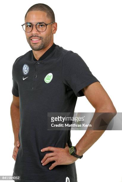 Physiotherapist Omar Rueppel of VfL Wolfsburg poses during the Allianz Frauen Bundesliga Club Tour at AOK Stadion on August 29, 2017 in Wolfsburg,...
