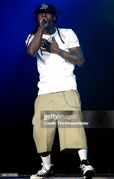 Dwayne Michael Carter, Jr. Aka Lil' Wayne performs in support of his Tha Carter III release at the ORACLE Arena on December 23, 2008 in Oakland,...