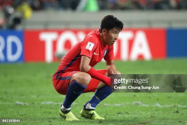 Son Heung Min of South Korea shows dejection after the scoreless draw in the FIFA World Cup Russia Asian qualifier match between South Korea and Iran...