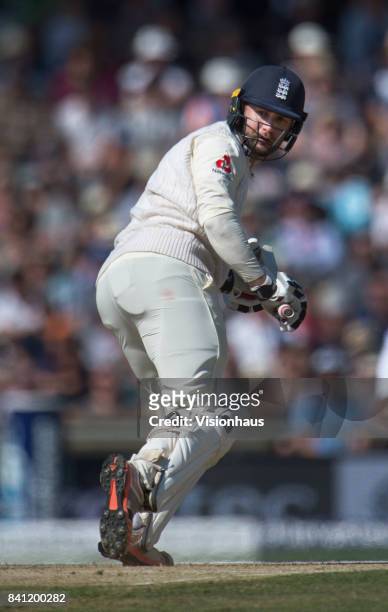 Mark Stoneman of England batting during the third day of the second test between England and West Indies at Headingley on August 27, 2017 in Leeds,...