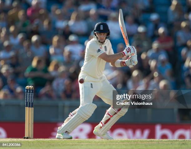 Joe Root of England batting during the third day of the second test between England and West Indies at Headingley on August 27, 2017 in Leeds,...