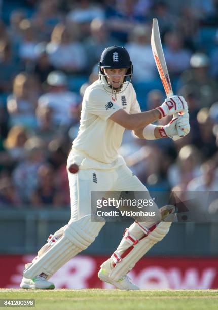 Joe Root of England batting during the third day of the second test between England and West Indies at Headingley on August 27, 2017 in Leeds,...