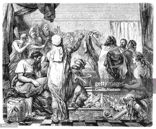 quintus fabius maximus declares war to the carthaginian senate, 218 b.c - senate stock illustrations