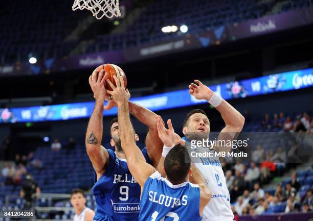 Ioannis Bourousis of Greece and Hlynur Baeringsson of Iceland during the FIBA Eurobasket 2017 Group A match between Iceland and Greece on August 31,...