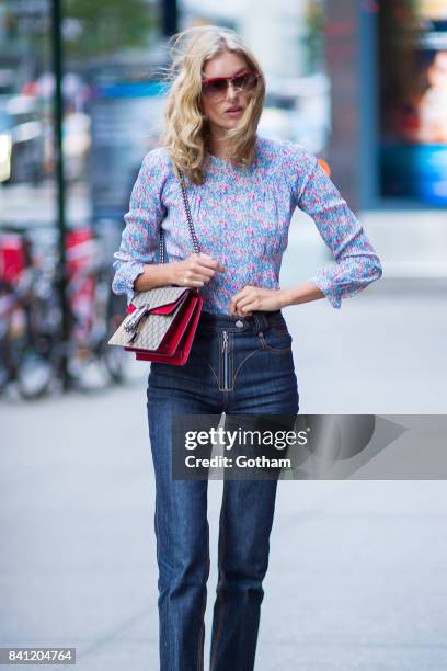 Model Elsa Hosk is seen going to fittings for the 2017 Victoria's Secret Fashion Show in Midtown on August 30, 2017 in New York City.