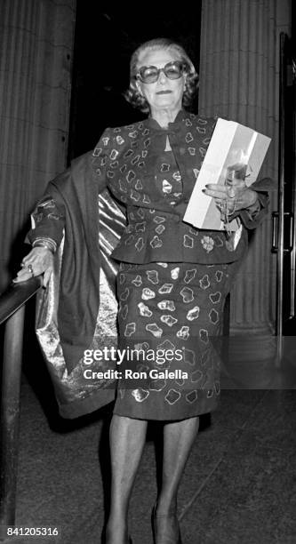 Pauline Trigere attends Tiffany's Anniversary Party on September 14, 1987 at the Museum of Modern Art in Ne York City.
