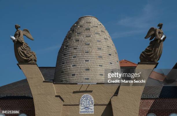 Detailed view of the entrance to the Herend factory is seen on August 31, 2017 in Veszprem, Hungary. Herend Porcelain founded in 1826 is one of the...