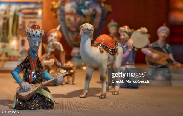 Series of Herend figurines are seen on August 31, 2017 in Veszprem, Hungary. Herend Porcelain founded in 1826 is one of the world's largest porcelain...