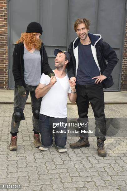 Marleen Lohse, director Erik Schmitt and Jeremy Mockridge during the set visit of the movie 'Story of Berlin' on August 31, 2017 in Berlin, Germany.