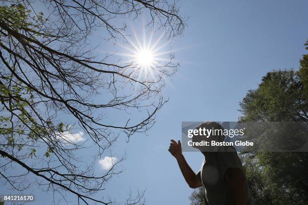 Ken Gooch Forest Health Program Director with the Massachusetts Department of Conservation and Recreation, shows damaged oak trees in the Wells State...