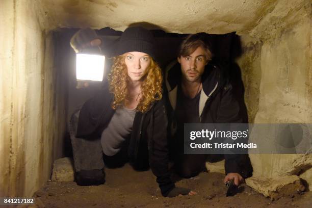 Marleen Lohse and Jeremy Mockridge during the set visit of the movie 'Story of Berlin' on August 31, 2017 in Berlin, Germany.