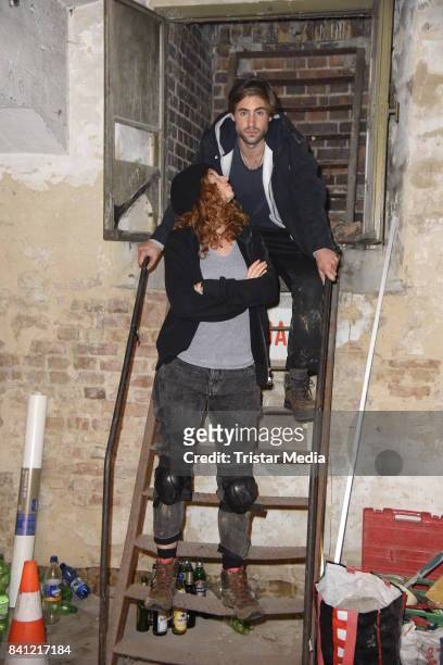 Marleen Lohse and Jeremy Mockridge during the set visit of the movie 'Story of Berlin' on August 31, 2017 in Berlin, Germany.
