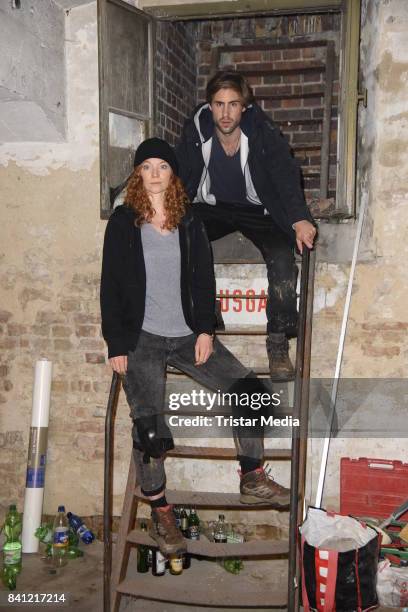 Marleen Lohse and Jeremy Mockridge during the set visit of the movie 'Story of Berlin' on August 31, 2017 in Berlin, Germany.