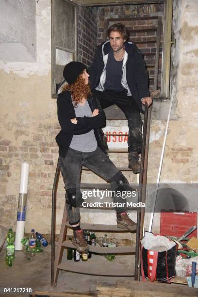 Marleen Lohse and Jeremy Mockridge during the set visit of the movie 'Story of Berlin' on August 31, 2017 in Berlin, Germany.