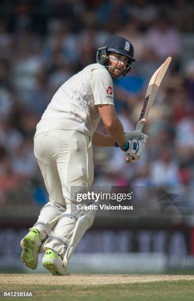 Dawid Malan of England batting during the fourth day of the second test between England and West Indies at Headingley on August 28, 2017 in Leeds,...