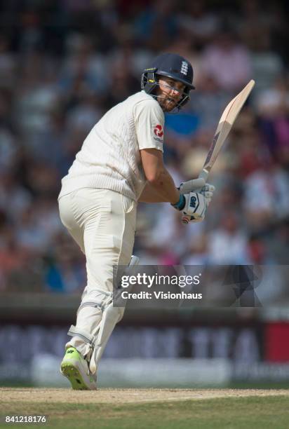 Dawid Malan of England batting during the fourth day of the second test between England and West Indies at Headingley on August 28, 2017 in Leeds,...