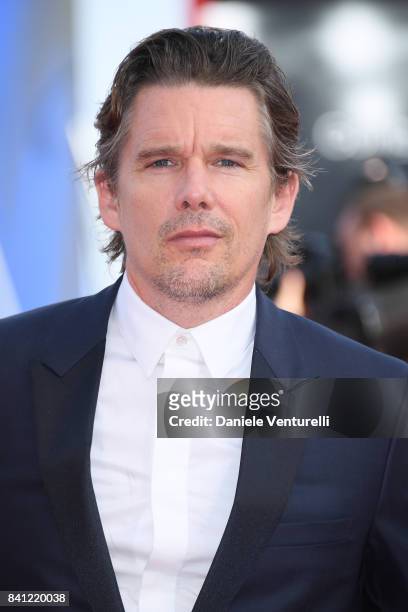 Ethan Hawke walks the red carpet ahead of the 'First Reformed' screening during the 74th Venice Film Festival at Sala Grande on August 31, 2017 in...