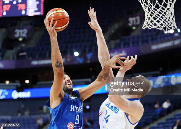 Ioannis Bourousis of Greece Tryggvi Hlinason of Iceland during the FIBA Eurobasket 2017 Group A match between Iceland and Greece on August 31, 2017...