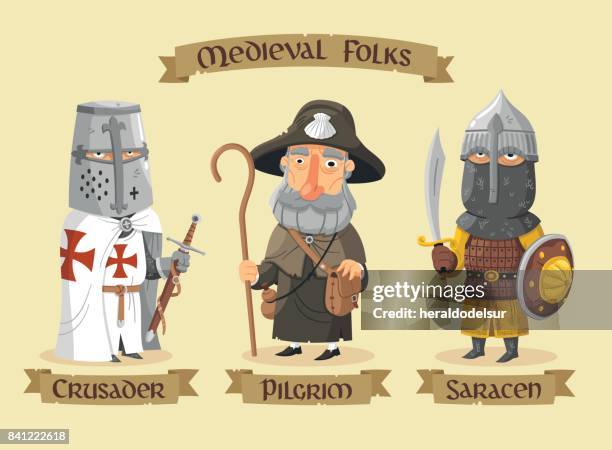 medieval characters set - cavalier stock illustrations