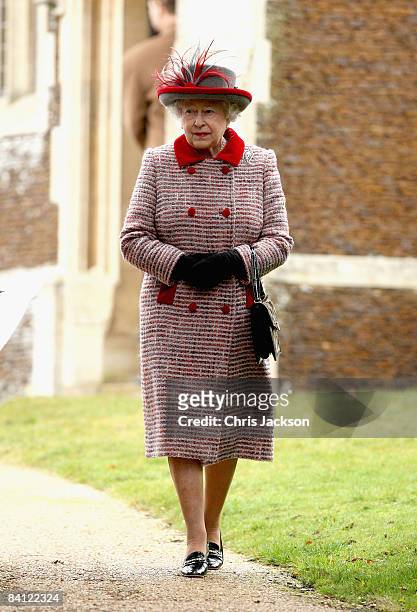 Queen Elizabeth II attends the Christmas Day church service at St Mary's Church on December 25, 2008 in Sandringham, England.