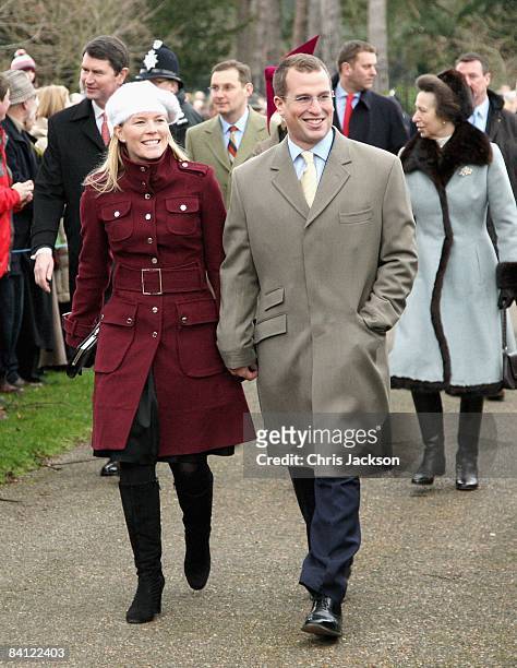 Peter Philips and Autumn Philips attend the Christmas Day Church Service at St Mary's Church on December 25, 2008 in Sandringham, England.