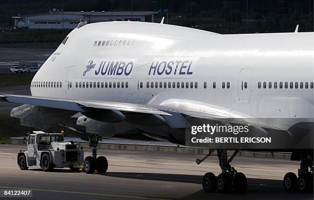 File photo taken August 28, 2008 shows a Boeing 747-200 aircraft that will be the world's first 'Jumbo Hostel' as it is towed to it's parking spot at...