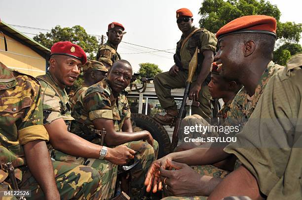 Armed military personnel of the junta are seen in Guinea on December 25, 2008 on the day Guinean Premier Ahmed Tidiane Souare arrived in Conakry for...