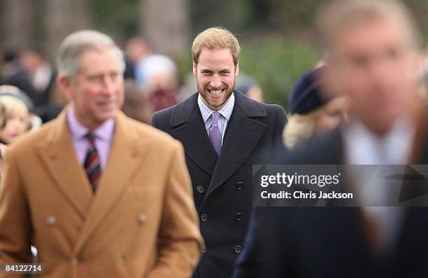 Prince William attends the Christmas Day church service at St Mary's Church on December 25, 2008 in Sandringham, England.