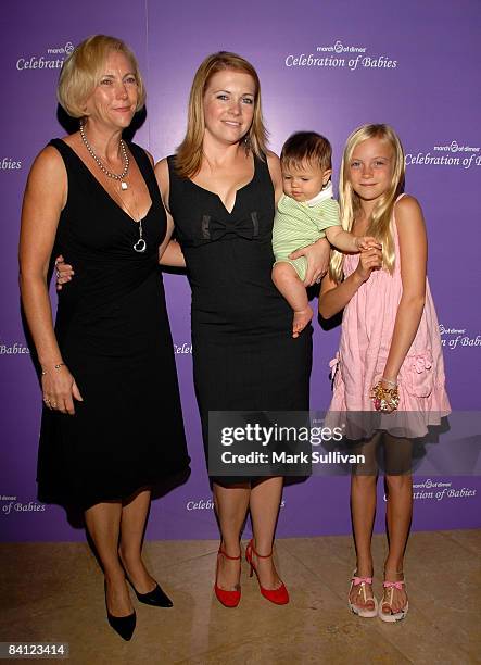 Paula Hart and Melissa Joan Hart with her son Brayden and sister Samantha Gilliam arrive at the "Celebration of Babies" silent auction and luncheon...