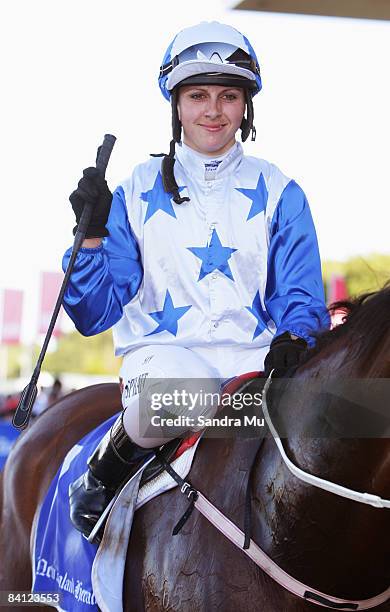 Sam Spratt riding Gallions Reach celebrates winning the Zabeel Classic during the New Zealand Herald Christmas Carnival meeting at Ellerslie...