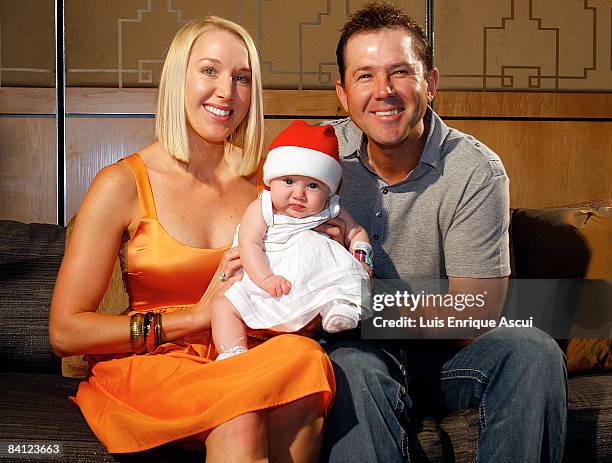 Ricky Ponting poses with his wife Rianna and daughter Emmy during the Australian cricket team's Christmas lunch at Crown Towers on December 25, 2008...