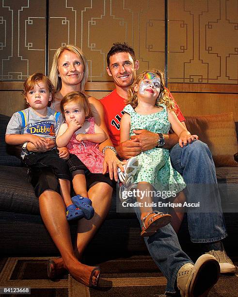 Michael Hussey poses with his wife Amy and their children Jasmin, William and Molly during the Australian cricket team's Christmas lunch at Crown...