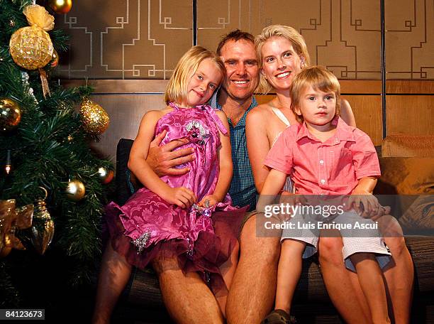 Matthew Hayden poses with his wife Kellie, son Joshua, and daughter Grace during the Australian cricket team's Christmas lunch at Crown Towers on...