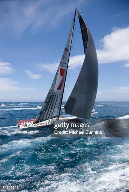 Wild Oats XI leads the fleet out during the start of the 64th Sydney Hobart Yacht Race on December 26, 2008 in Sydney, Australia. A fleet of 100...