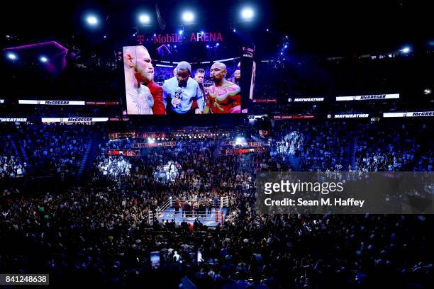 General view before the Floyd Mayweather Jr. And Conor McGregor super welterweight boxing match on August 26, 2017 at T-Mobile Arena in Las Vegas,...
