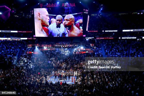 General view before the Floyd Mayweather Jr. And Conor McGregor super welterweight boxing match on August 26, 2017 at T-Mobile Arena in Las Vegas,...