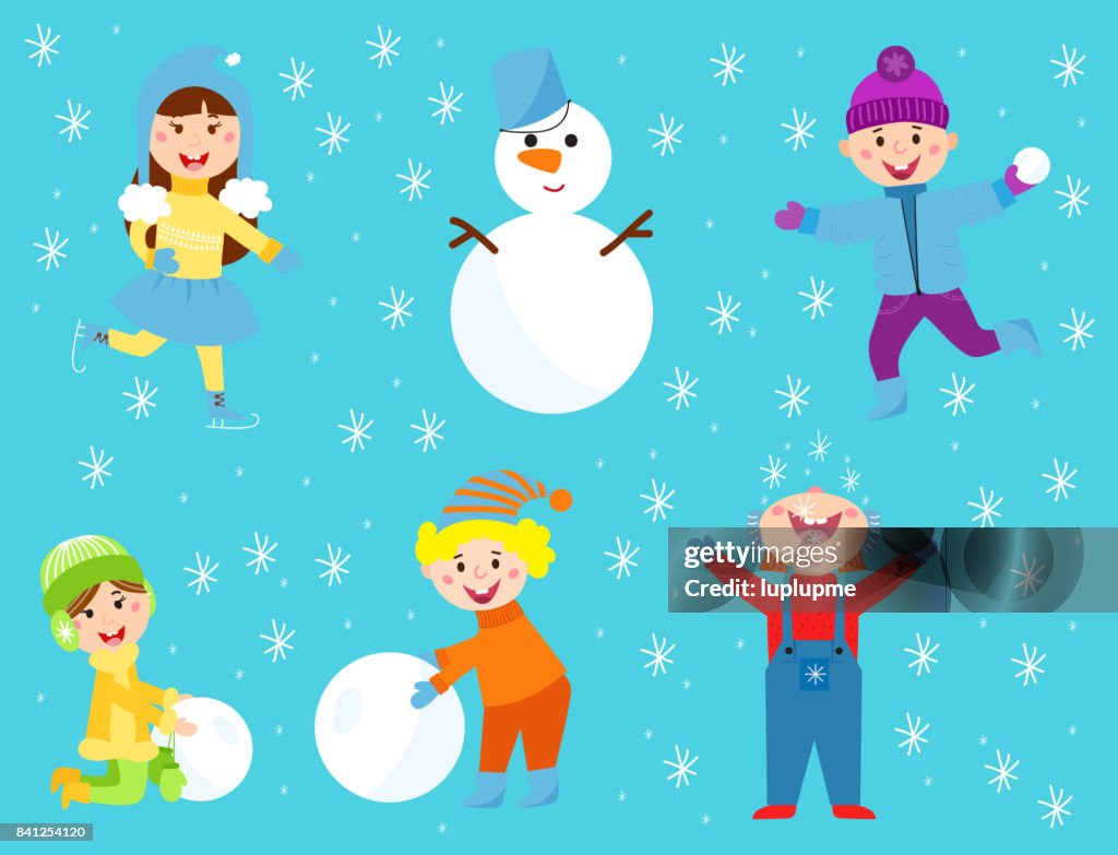 Año Nuevo Vacaciones Vector Ilustración De Personajes De Dibujos Animados  De Navidad Niños Jugando A Niños De Juegos De Invierno De Bolas De Nieve  Ilustración de stock - Getty Images