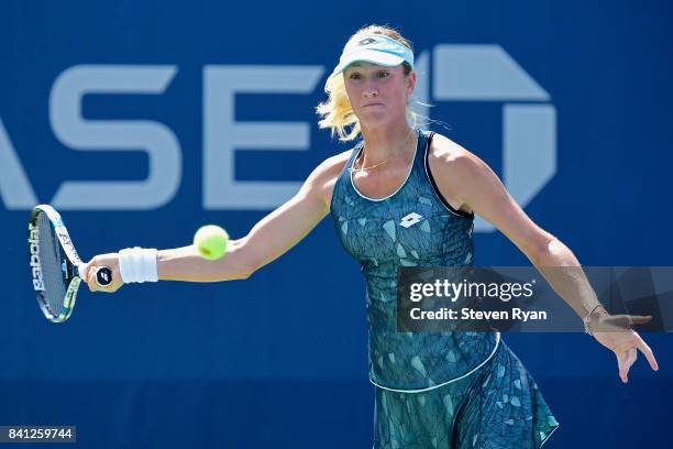Denisa Allertova of Czech Republic returns a shot against Naomi Osaka of Japan during their second round Women's Singles match on Day Four of the...